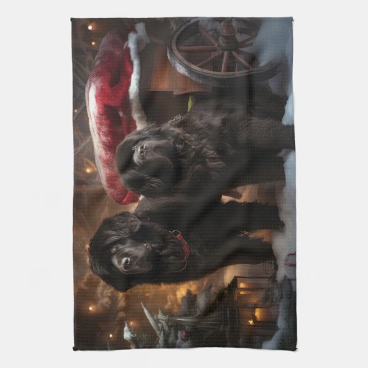 Newfoundland Snowy Sleigh Kerst Decor Theedoek (Verticaal)