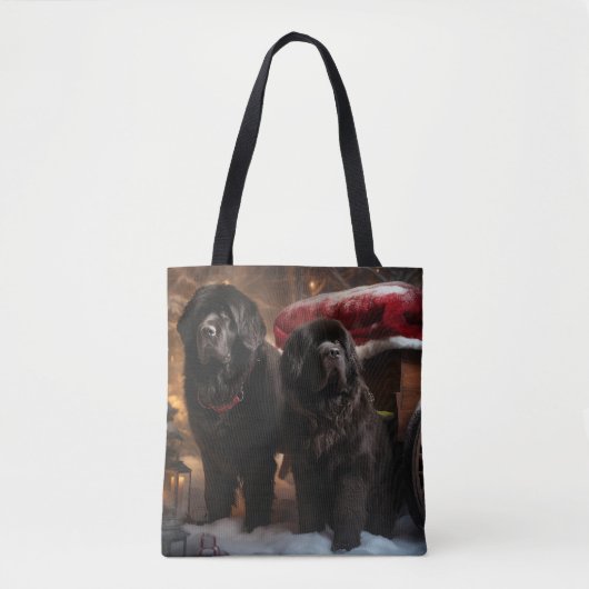 Newfoundland Snowy Sleigh Kerst Decor Tote Bag (Voorkant)