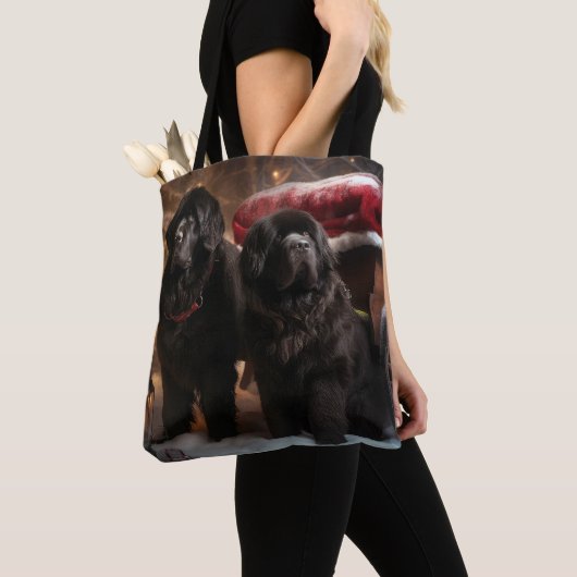 Newfoundland Snowy Sleigh Kerst Decor Tote Bag (Dichtbij)