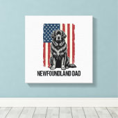 Newfoundland Vader Patriottische Hond Retro Canvas Afdruk (Insitu (Houten vloer))