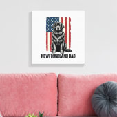 Newfoundland Vader Patriottische Hond Retro Canvas Afdruk (Insitu (Woonkamer))