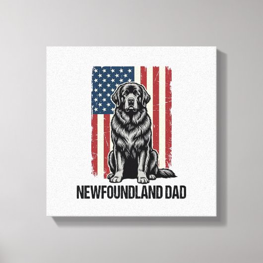 Newfoundland Vader Patriottische Hond Retro Canvas Afdruk (Voorkant)