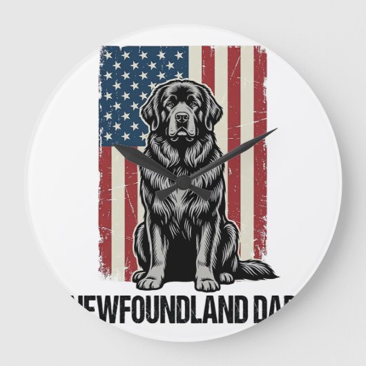 Newfoundland Vader Patriottische Hond Retro Grote Klok (Voorkant)