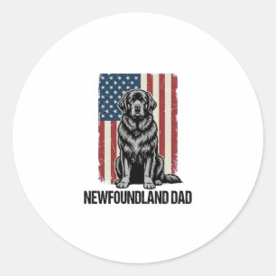 Newfoundland Vader Patriottische Hond Retro Ronde Sticker