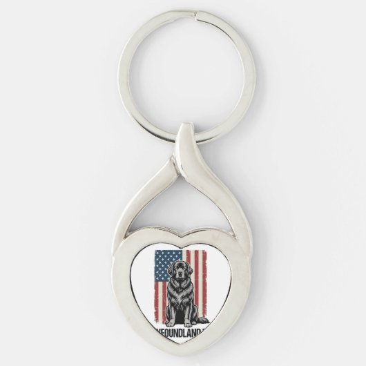 Newfoundland Vader Patriottische Hond Retro Sleutelhanger (Voorkant)