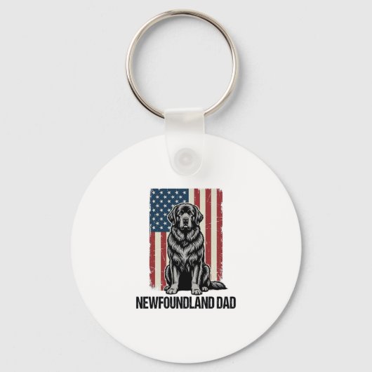 Newfoundland Vader Patriottische Hond Retro Sleutelhanger (Voorkant)