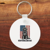 Newfoundland Vader Patriottische Hond Retro Sleutelhanger (Voorkant)