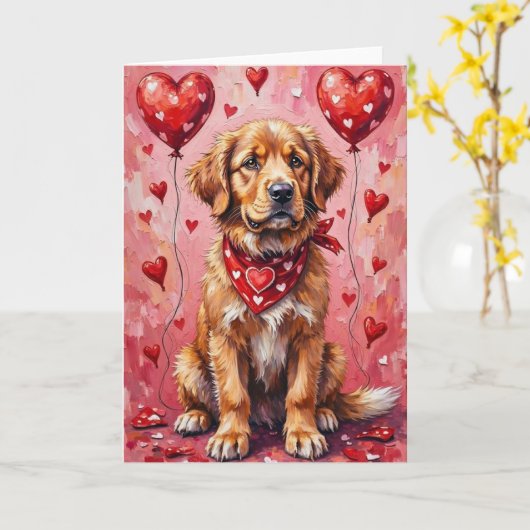 Newfoundland Valentine’s Day Dog with Hearts Red Kaart (Gele Bloem)
