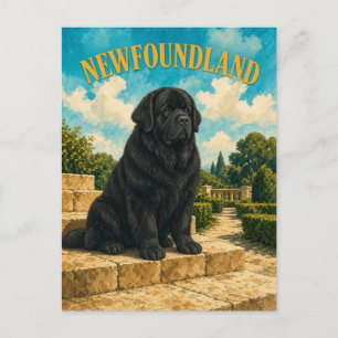 Newfoundland, Vintage Waterverf Honden Kunst Briefkaart