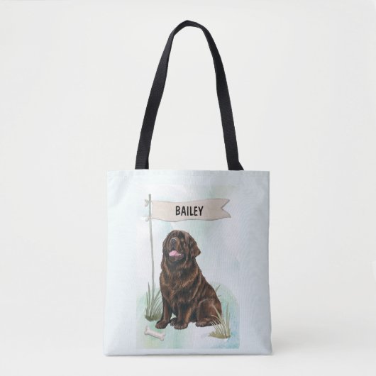 Newfoundland Watercolor Personalized Dog Tote Bag (Voorkant)