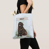 Newfoundland Watercolor Personalized Dog Tote Bag (Dichtbij)
