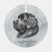 Newfoundland Zwart en Zilver Glas Ornament (Voorkant)