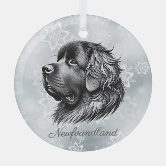 Newfoundland Zwart en Zilver Glas Ornament (Voorkant)