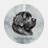 Newfoundland Zwart en Zilver Glas Ornament (Achterkant)