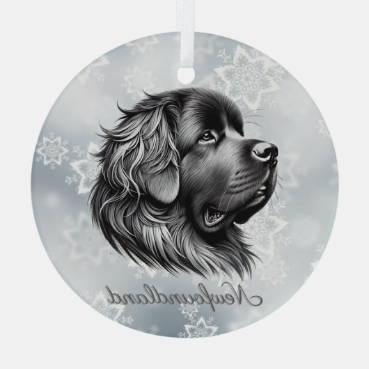 Newfoundland Zwart en Zilver Glas Ornament (Achterkant)