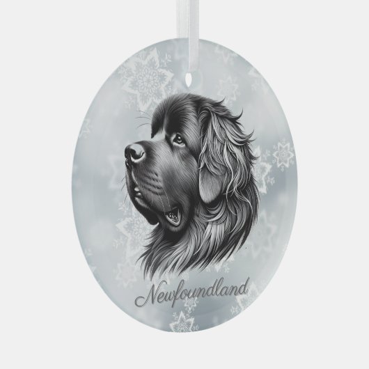 Newfoundland Zwart en Zilver Glas Ornament (Voorkant Rechts)