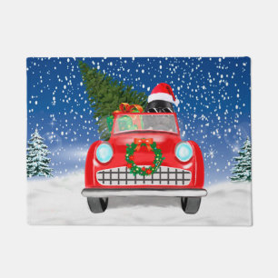 Newfoundlander Bestuurt Auto In Sneeuw Kerstmis Deurmat