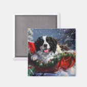 Newfoundlander Hond Kerst Festief Magneet (Voorkant / Achterkant)