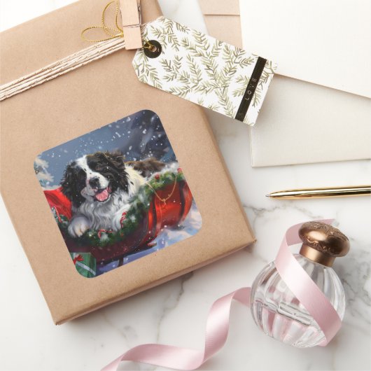 Newfoundlander Hond Kerst Festiviteit Vierkante Sticker (Geschenken)