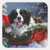 Newfoundlander Hond Kerst Festiviteit Vierkante Sticker (Voorkant)