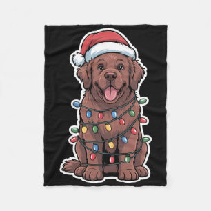 Newfoundlander hond verpakt in kerstverlichting fleece deken