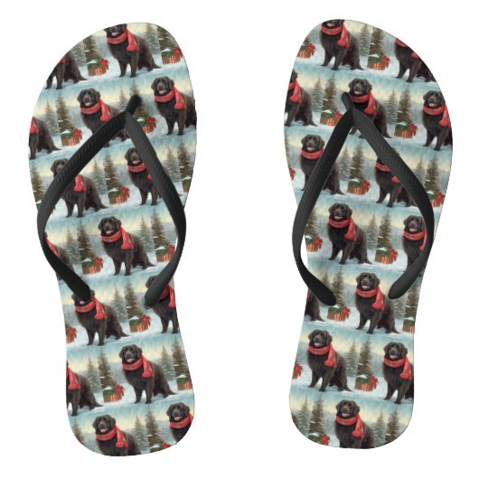 Newfoundlander in Sneeuw Kerstmis Teenslippers (Voetbed)