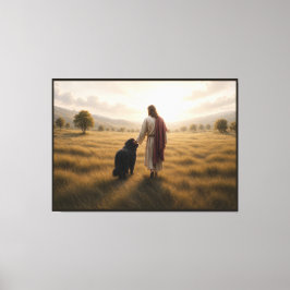 Newfoundlander loopt met Jezus Canvas Afdruk
