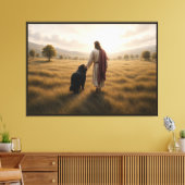 Newfoundlander loopt met Jezus Canvas Afdruk (Insitu (Woonkamer))