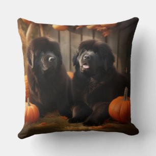 Newfoundlander Puppy Herfstvreugde Pompoen Kussen