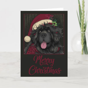 Newfoundlander Puppy Hond Santa Hoed Vrolijk Kerst Feestdagen Kaart