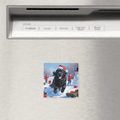 Newfoundlander Rent in de Sneeuw met Kerstmuts Magneet (Insitu (Vaatwasser))