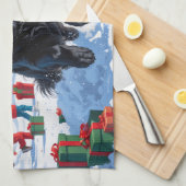 Newfoundlander Rent in de Sneeuw met Kerstmuts Theedoek (Quarter Fold)