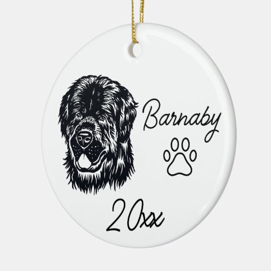 Newfoundlandhond Aangepaste naam & Jaar Lijntekeni Keramisch Ornament (Links)