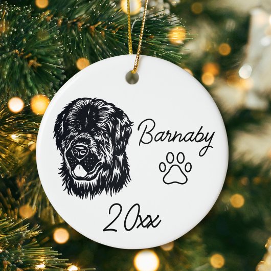 Newfoundlandhond Aangepaste naam & Jaar Lijntekeni Keramisch Ornament