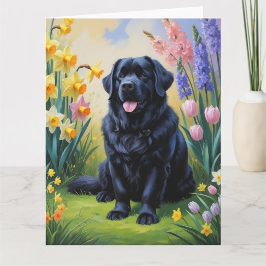 Newfoundlandhond lente bloemen schilderij kaart (Voorkant)