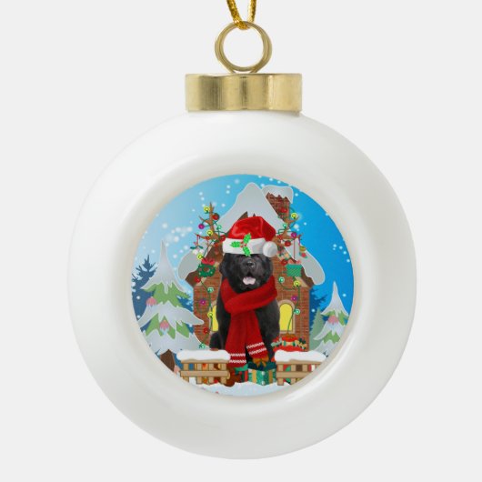Newfoundlandhond met kerstcadeaus keramische bal ornament (Voorkant)