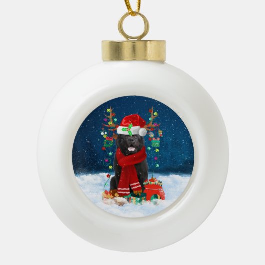 Newfoundlandhond met kerstcadeaus keramische bal ornament (Voorkant)