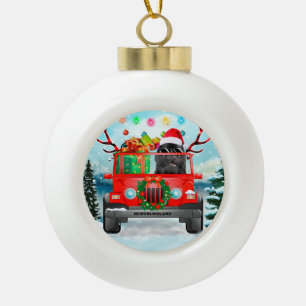 Newfoundlandhond met kerstcadeaus keramische bal ornament