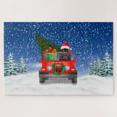 Newfoundlandhond met kerstcadeaus legpuzzel (Horizontaal)