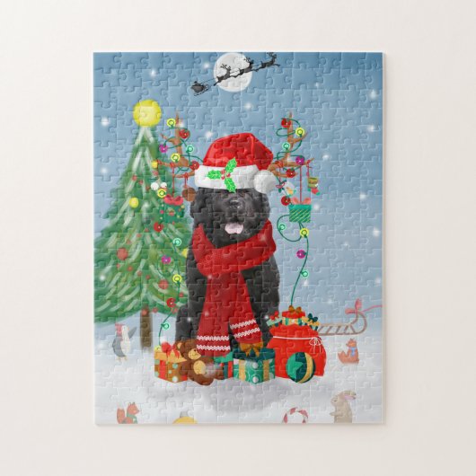 Newfoundlandhond met kerstcadeaus legpuzzel (Verticaal)