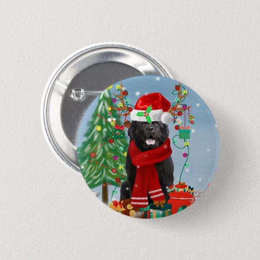 Newfoundlandhond met kerstcadeaus ronde button 5,7 cm (Voorkant /achterkant)