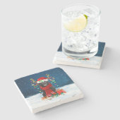 Newfoundlandhond met kerstcadeaus stenen onderzetter (Zijkant)