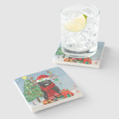 Newfoundlandhond met kerstcadeaus stenen onderzetter (Zijkant)