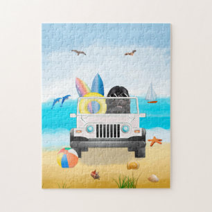 Newfoundlandhond Rijden op strand Legpuzzel