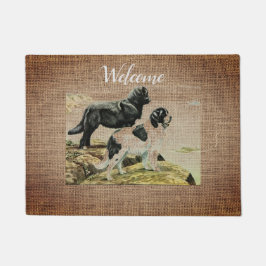  Newfoundlandhonden in burlap - welkom Deurmat