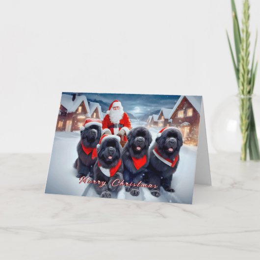 Newfoundlands en de Kerstman Kaart (Voorkant)