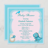Newly Hatched Baby Boy Dinosaur Baby shower Kaart (Voorkant / Achterkant)