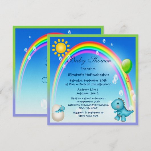 Newly Hatched Boy Dinosaur Rainbow Baby shower Kaart (Voorkant / Achterkant)