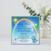 Newly Hatched Boy Dinosaur Rainbow Baby shower Kaart (Staand voorkant)