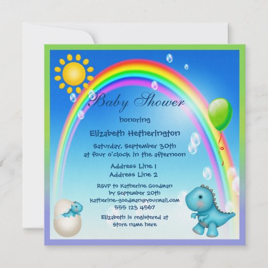Newly Hatched Boy Dinosaur Rainbow Baby shower Kaart (Voorkant)